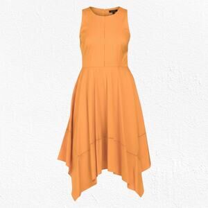 Donna Karan Saffron Golden-Orange Asymmetrical Fit & Flare City Art Dress Size 4